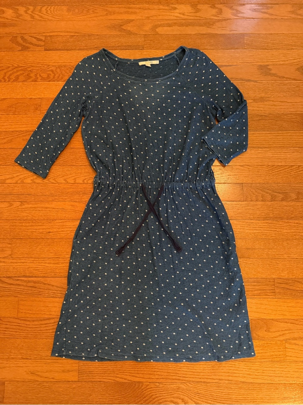 Boden Polka Dot Chambray 3/4 Sleeve Jersey Dress
